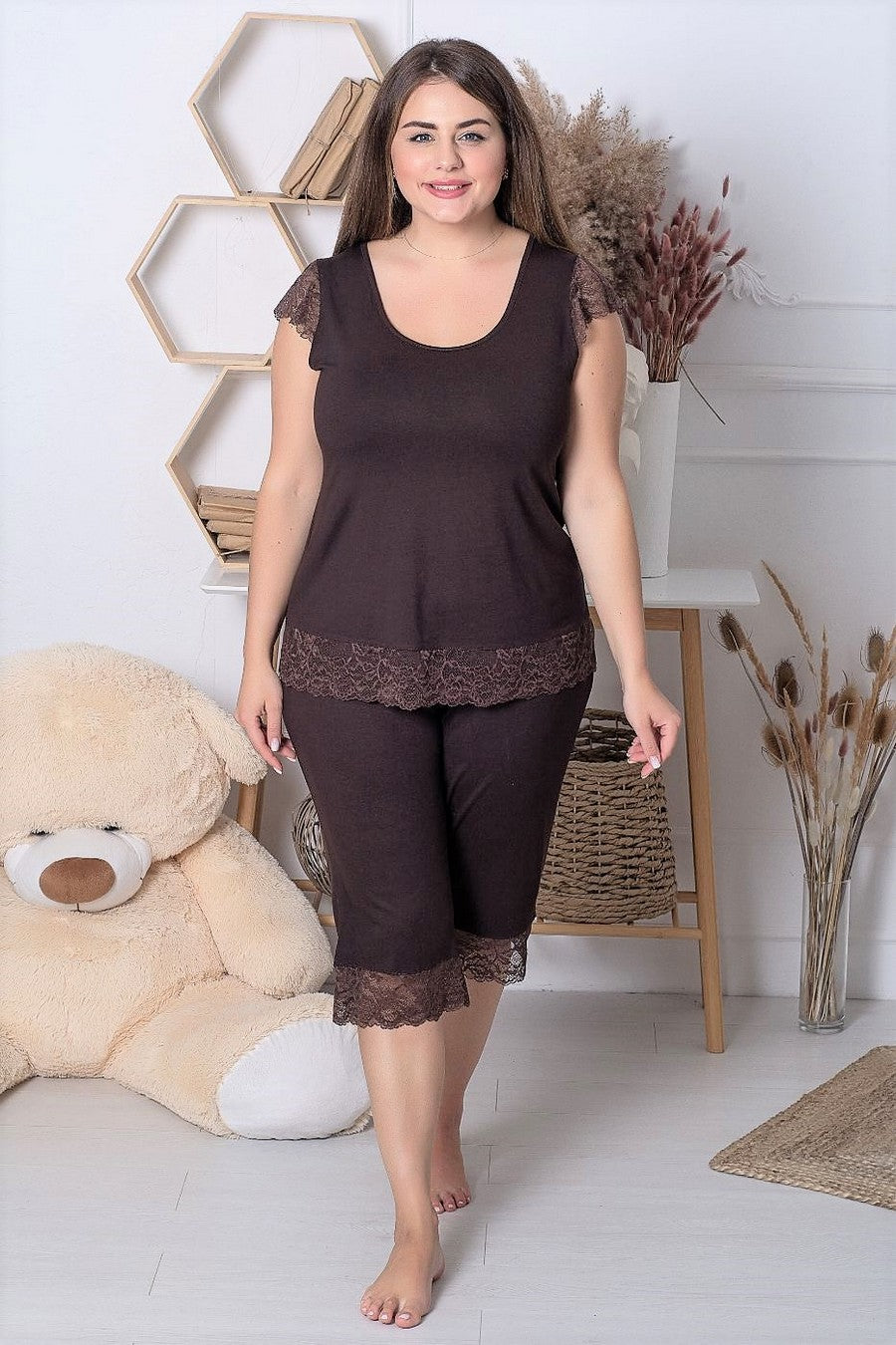 Хлопковая пижама с бриджами Пш1113 brown