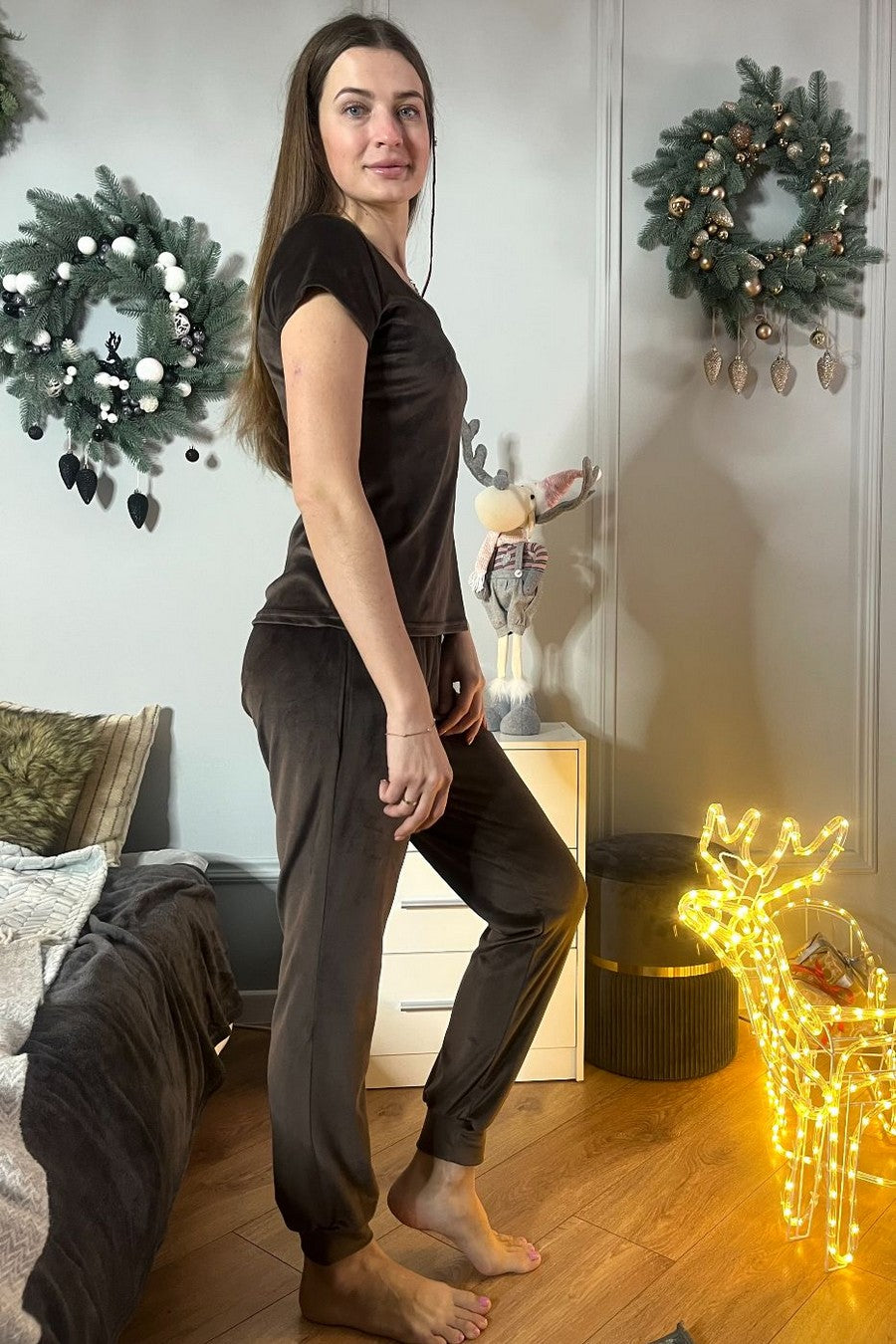 Велюровая пижама с брюками Пш1605 brown