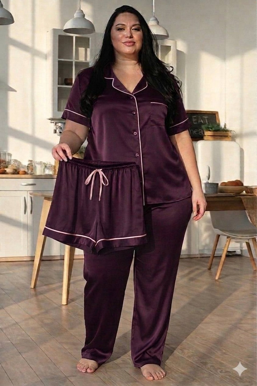 Шовкова піжама-трійка Псл1555 plum