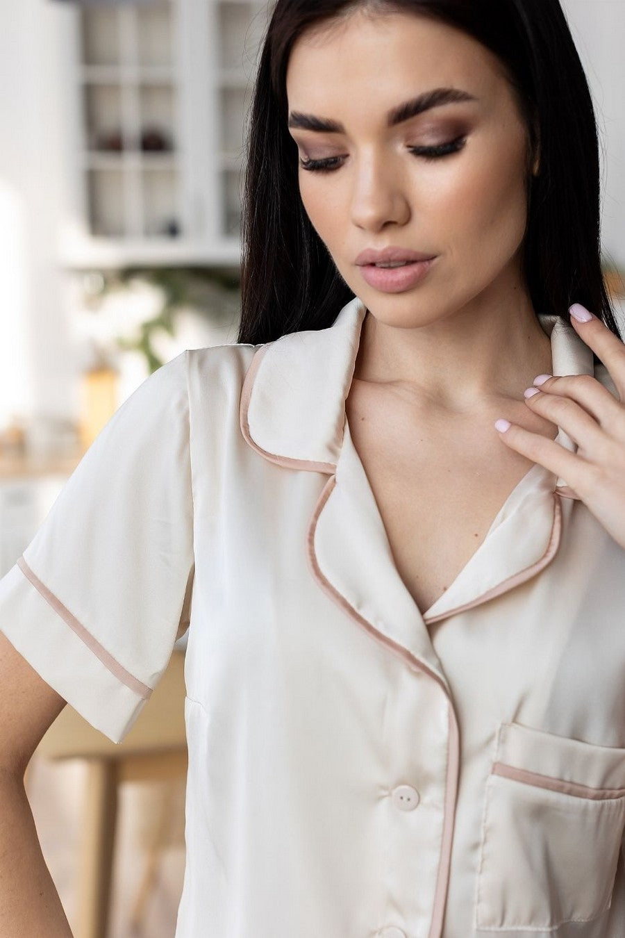 Шовкова піжама з шортами Пвм1350 milk
