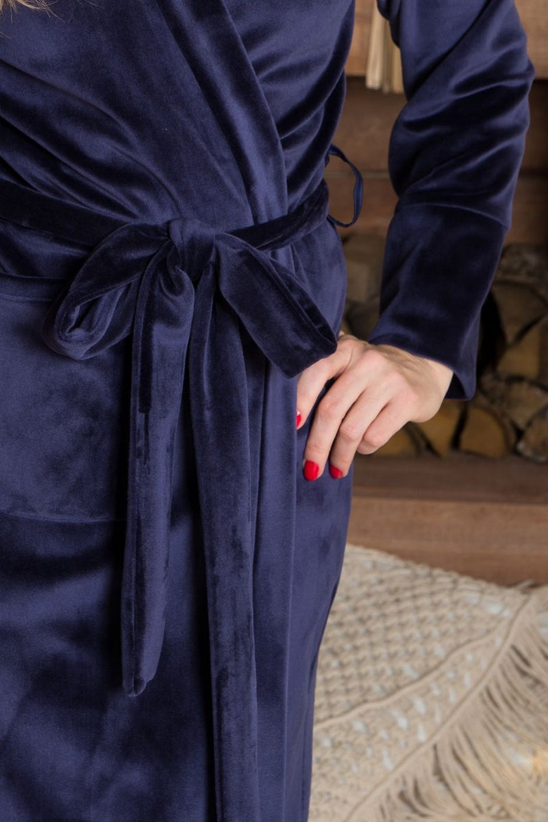 Велюровый халат с поясом Х1600 blue