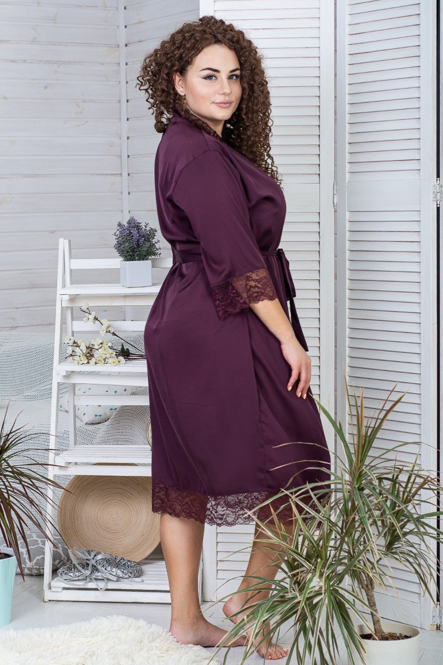 Халат с кружевными вставками Х501 plum