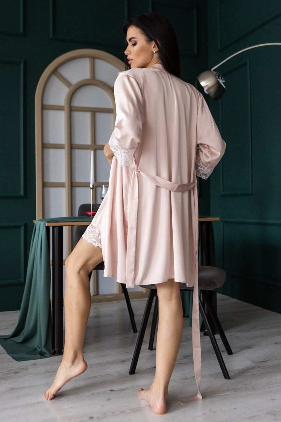 Шовковий халат з поясом Х921 light rose