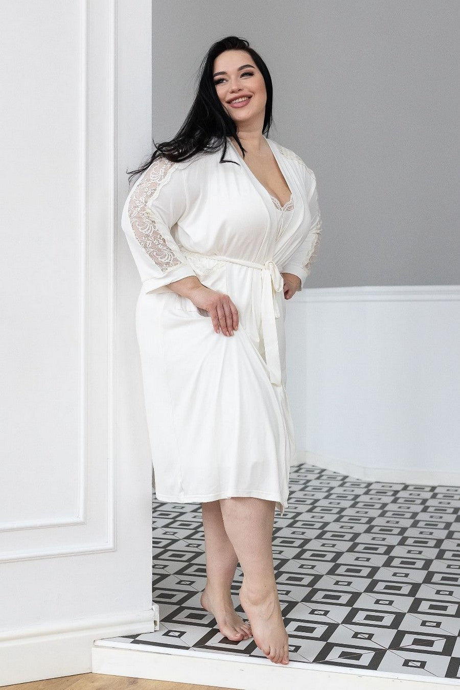 Халат из вискозы с кружевом Ха1212 ivory