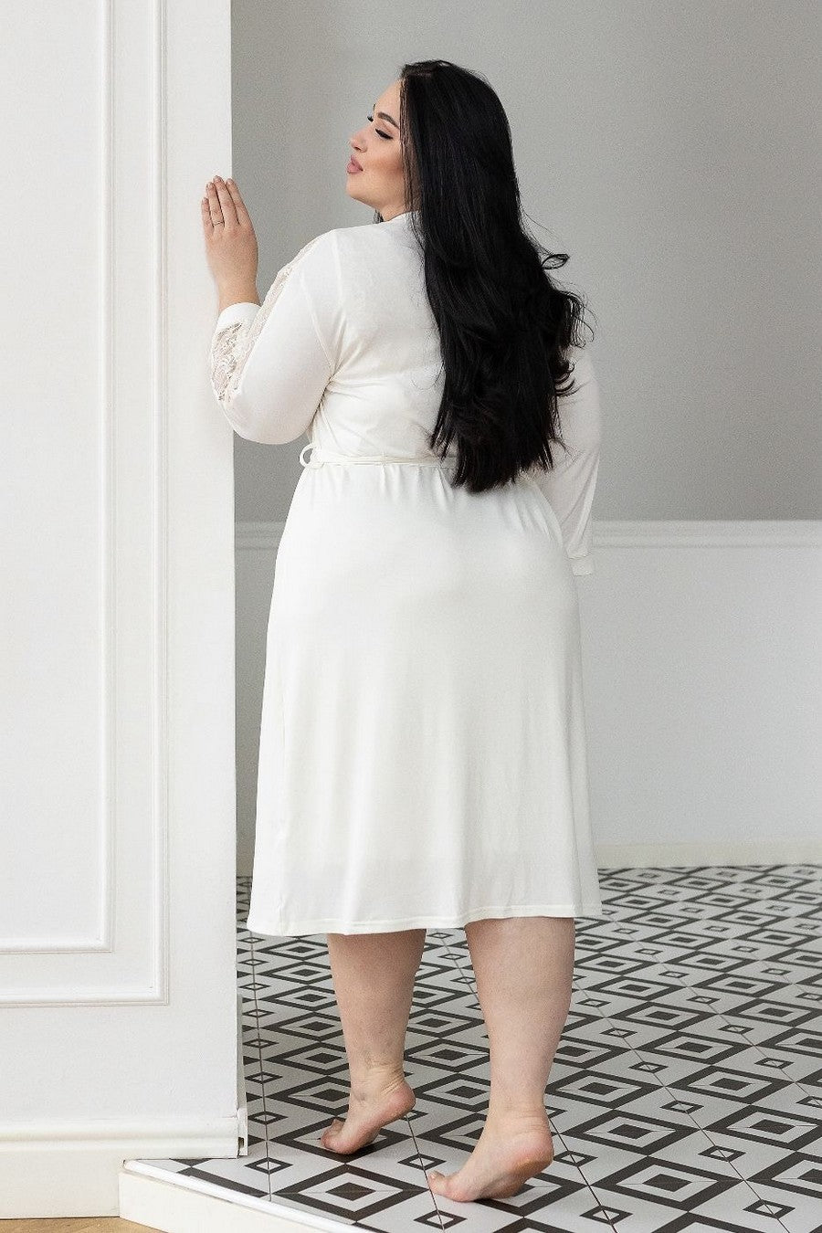 Халат из вискозы с кружевом Ха1212 ivory