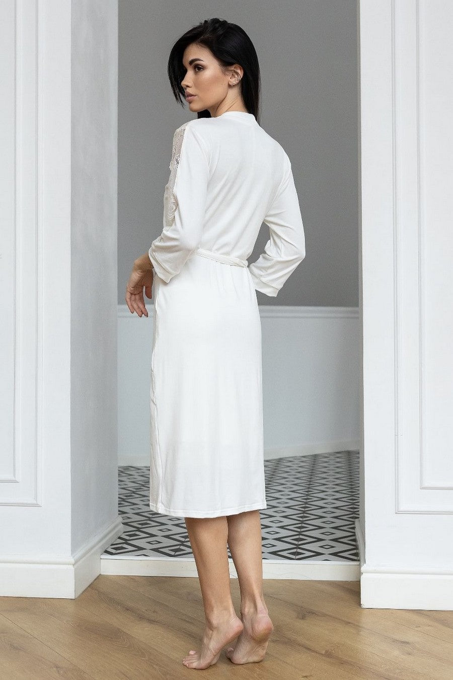 Халат из вискозы с кружевом Ха1212 ivory