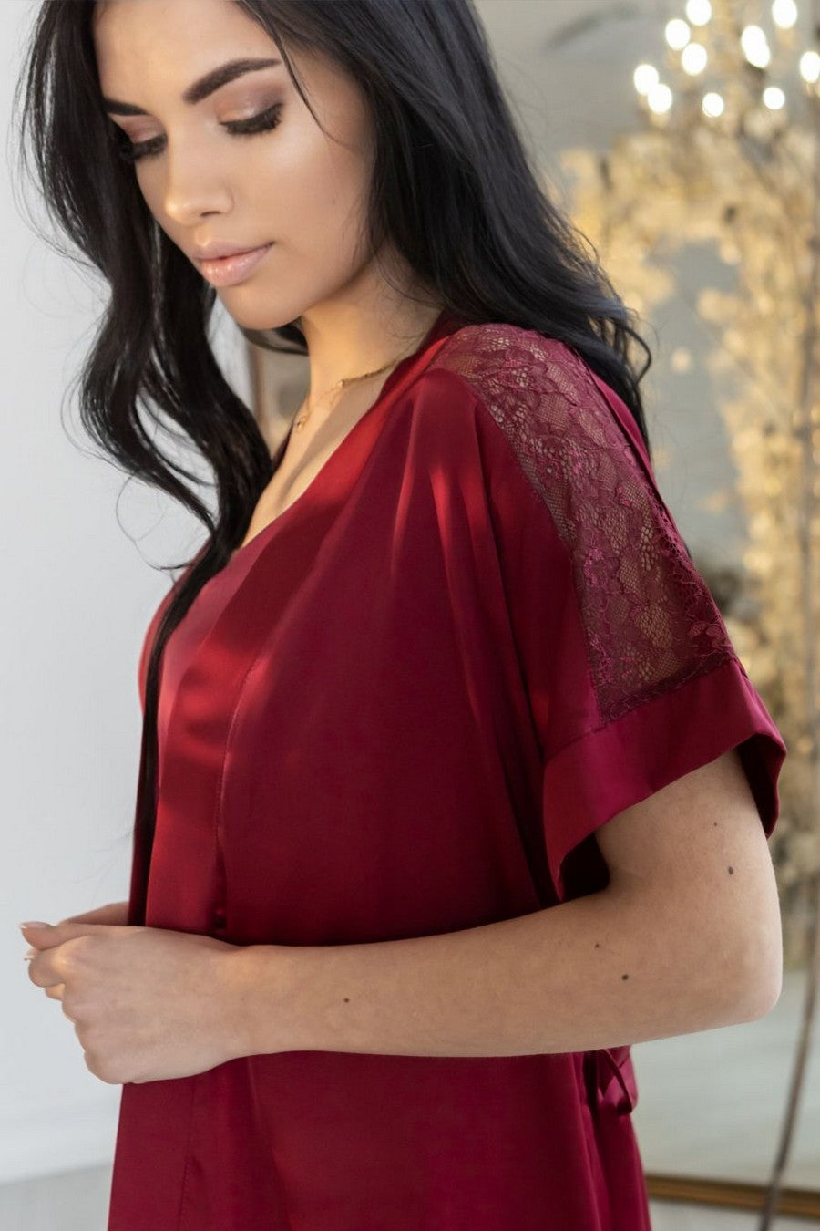 Шелковый халат с поясом Хб1010 burgundy