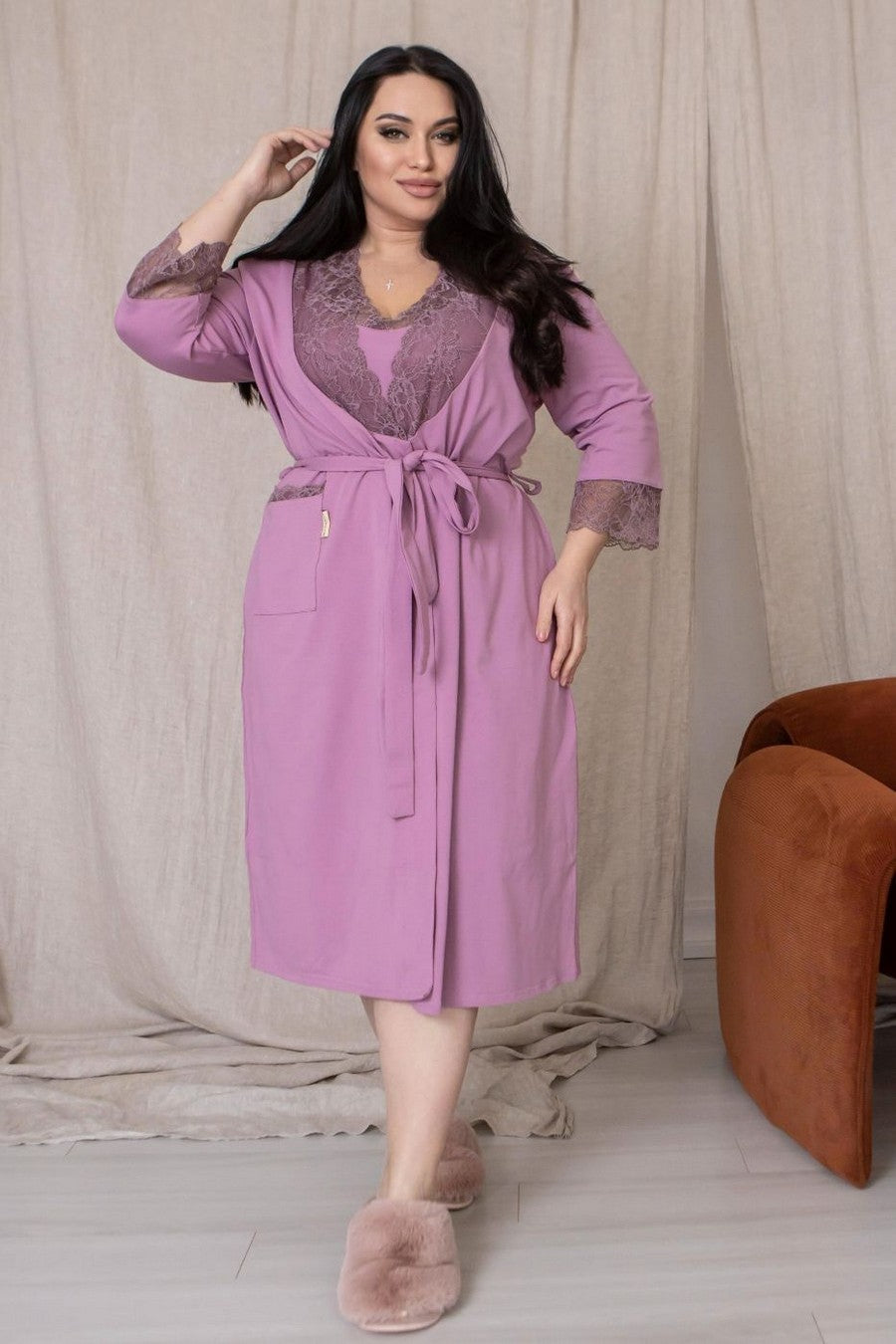 Халат из хлопка Хф1112 pale purple