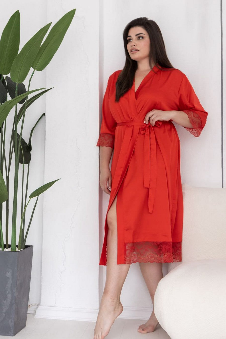 Халат с кружевными вставками Хк501 red