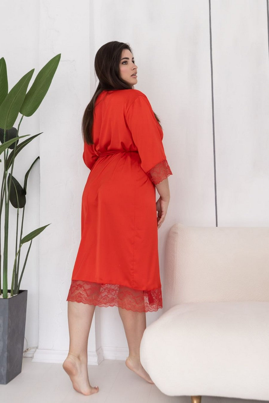 Халат с кружевными вставками Хк501 red