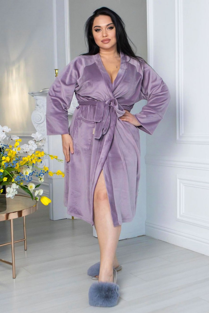 Велюровый халат с поясом Хл1600 lavender