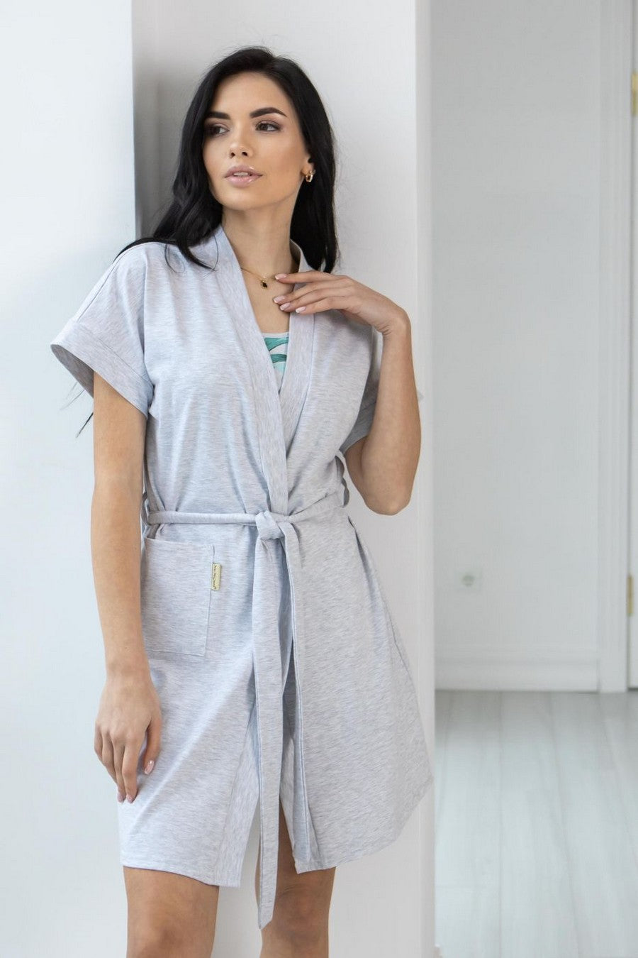 Хлопковый халат с поясом Хм1105 gray