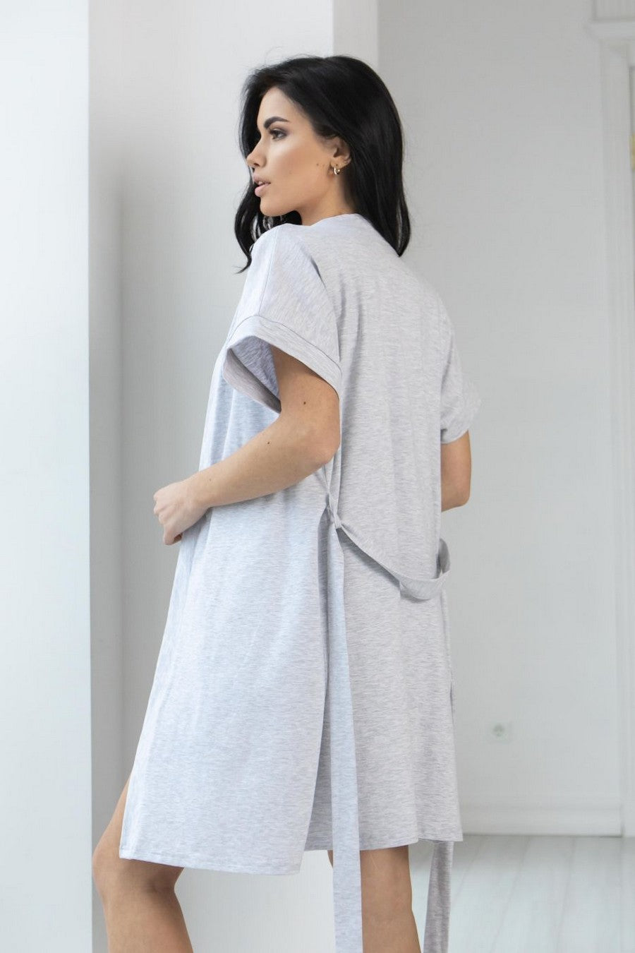 Хлопковый халат с поясом Хм1105 gray