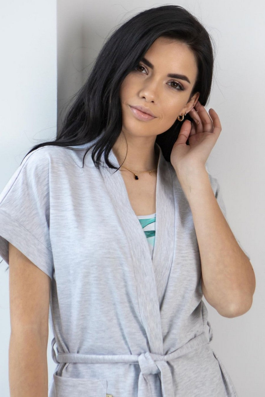 Хлопковый халат с поясом Хм1105 gray