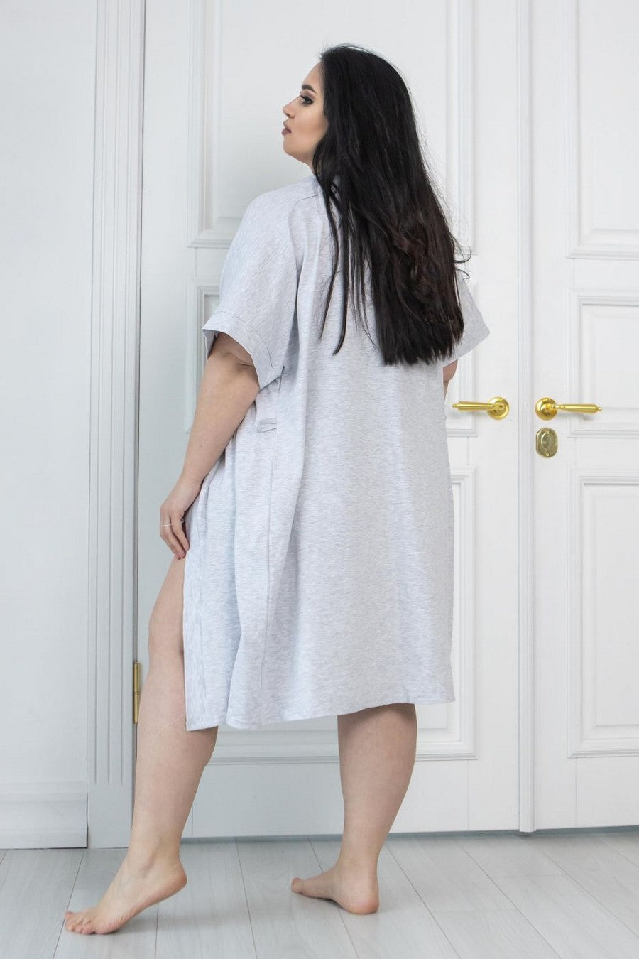 Хлопковый халат с поясом Хм1105 gray