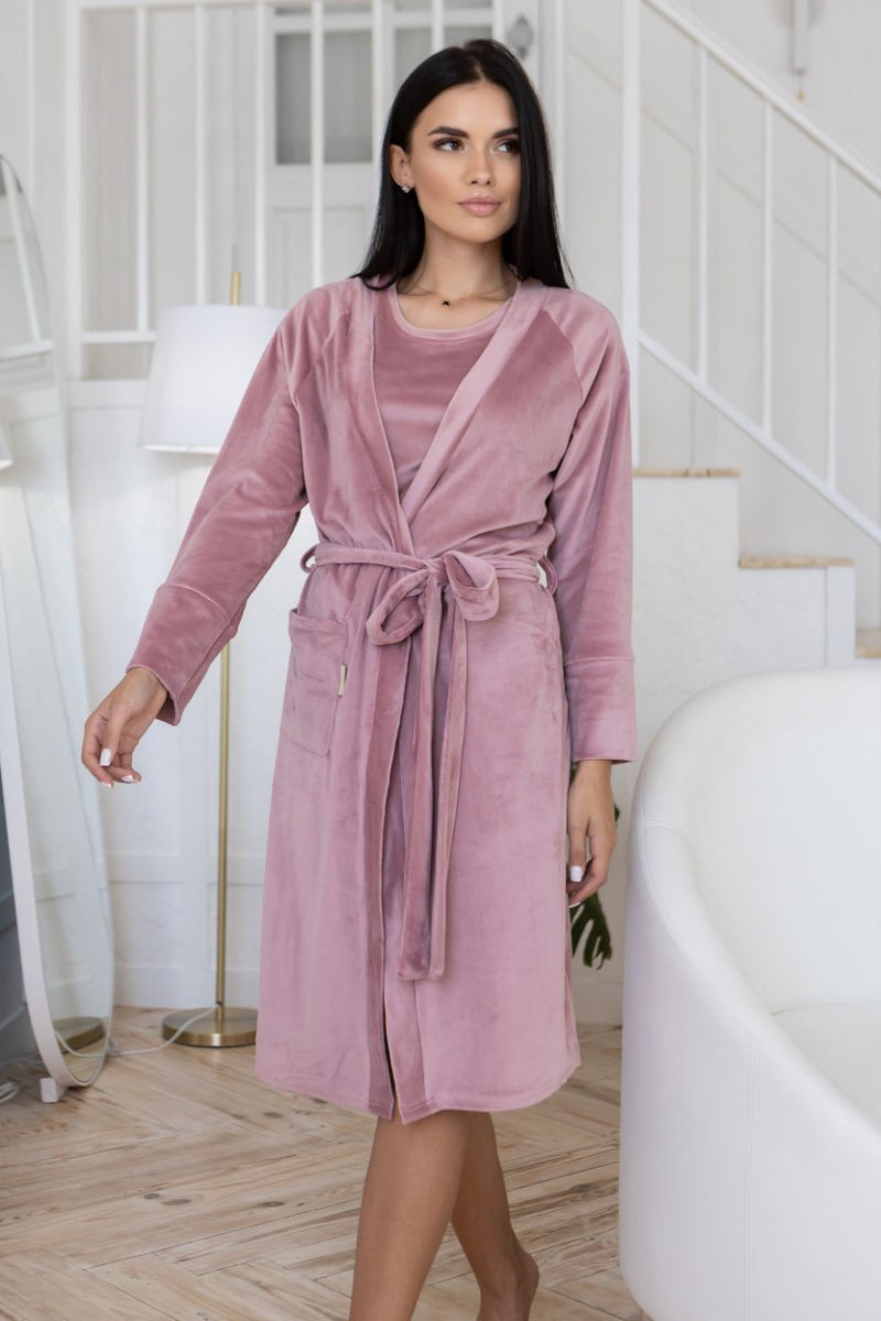 Велюровый халат с поясом Хп1600 rose purple