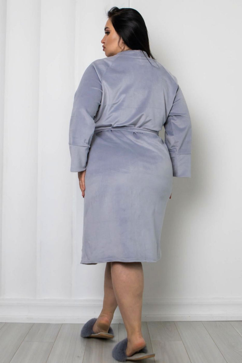 Велюровый халат с поясом Хс1600 gray