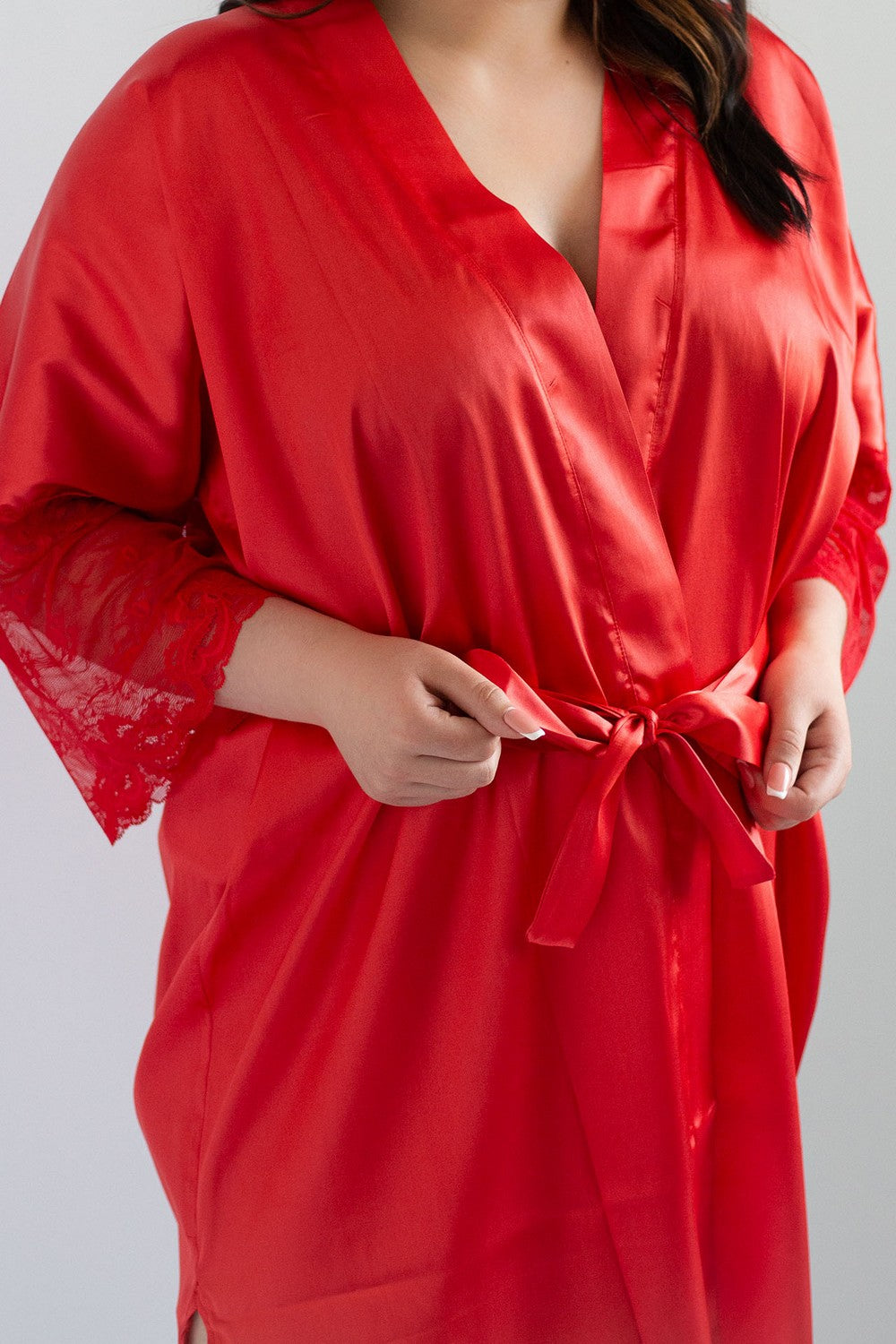 Атласный халат с кружевом F50117 Home red