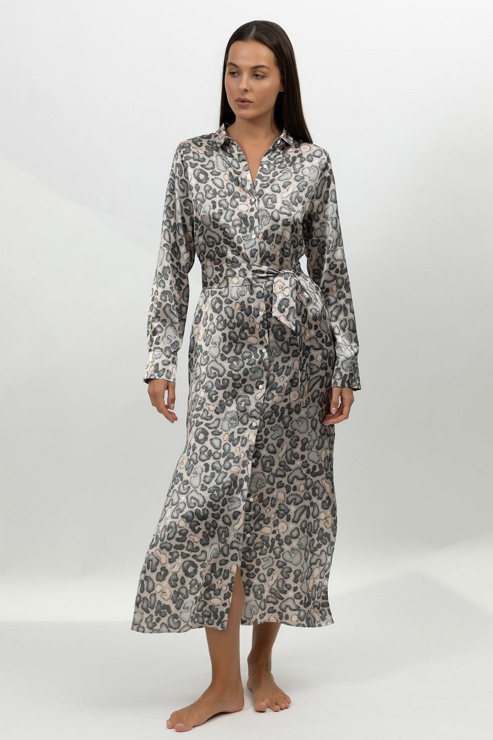 Домашнее платье на пуговицах 251201-15 Animal Print snow leopard