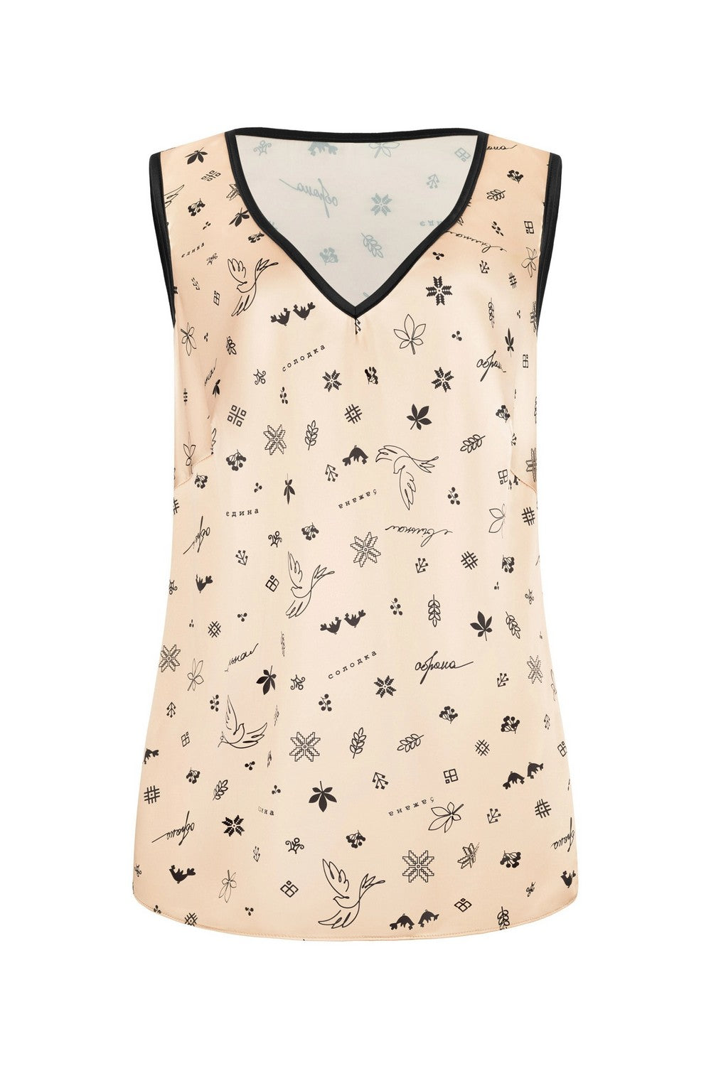 Сатиновая пижама с брюками 806-6211 black/beige