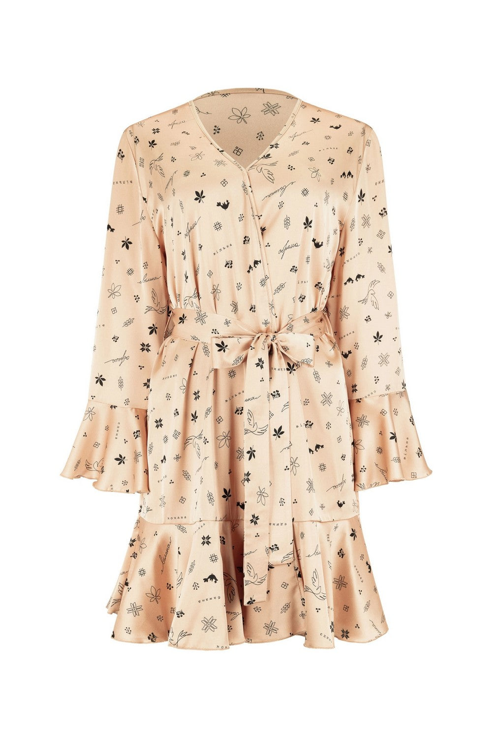 Сатиновый халат с воланами 806-6720 beige