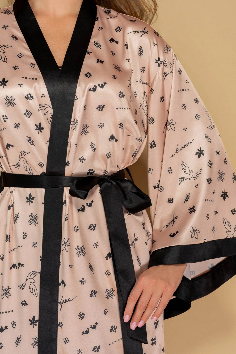 Довгий халат з принтом 806-6784 beige