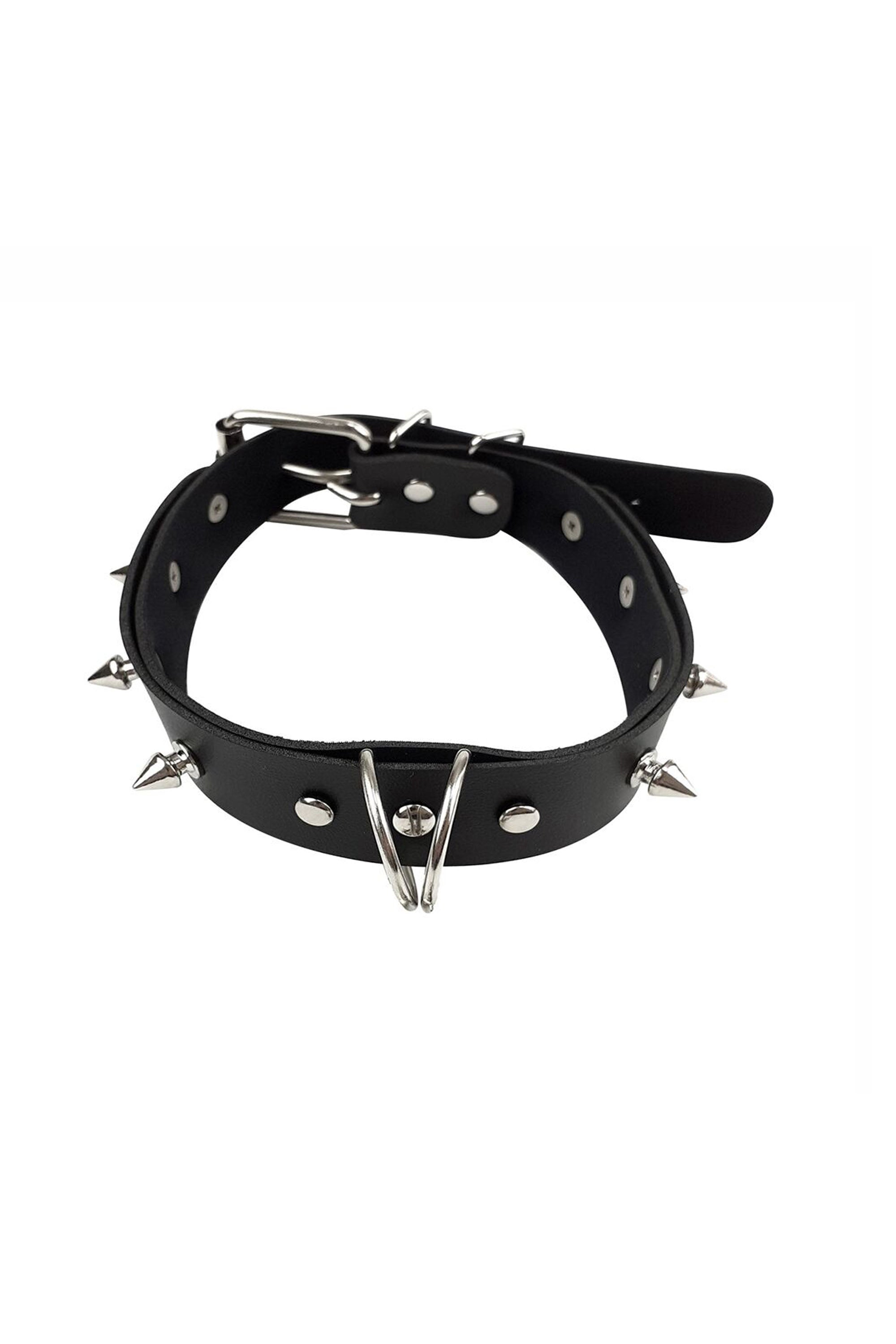 Кожаный ошейник с поводком Collar Spikes and Leash
