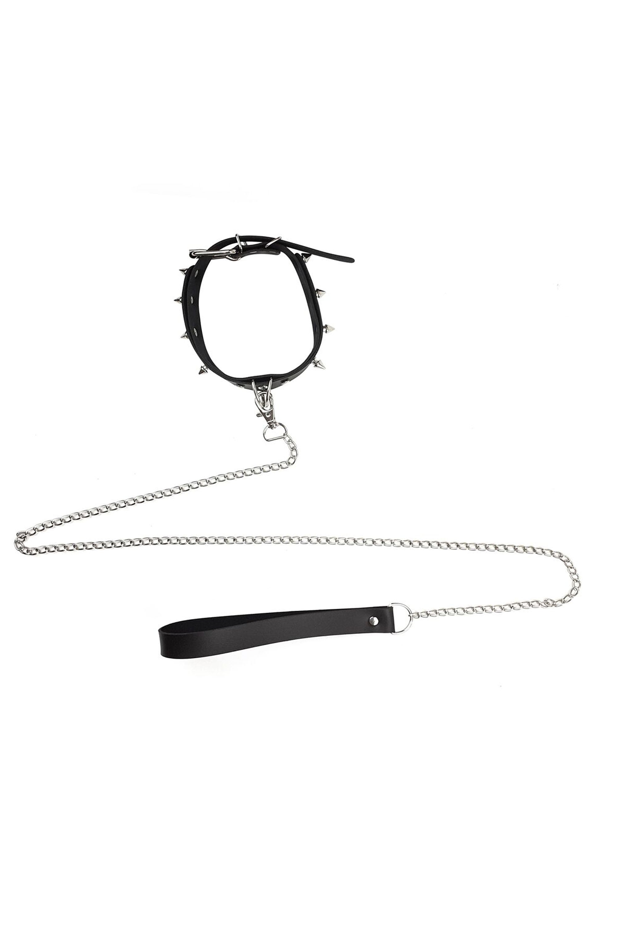 Кожаный ошейник с поводком Collar Spikes and Leash