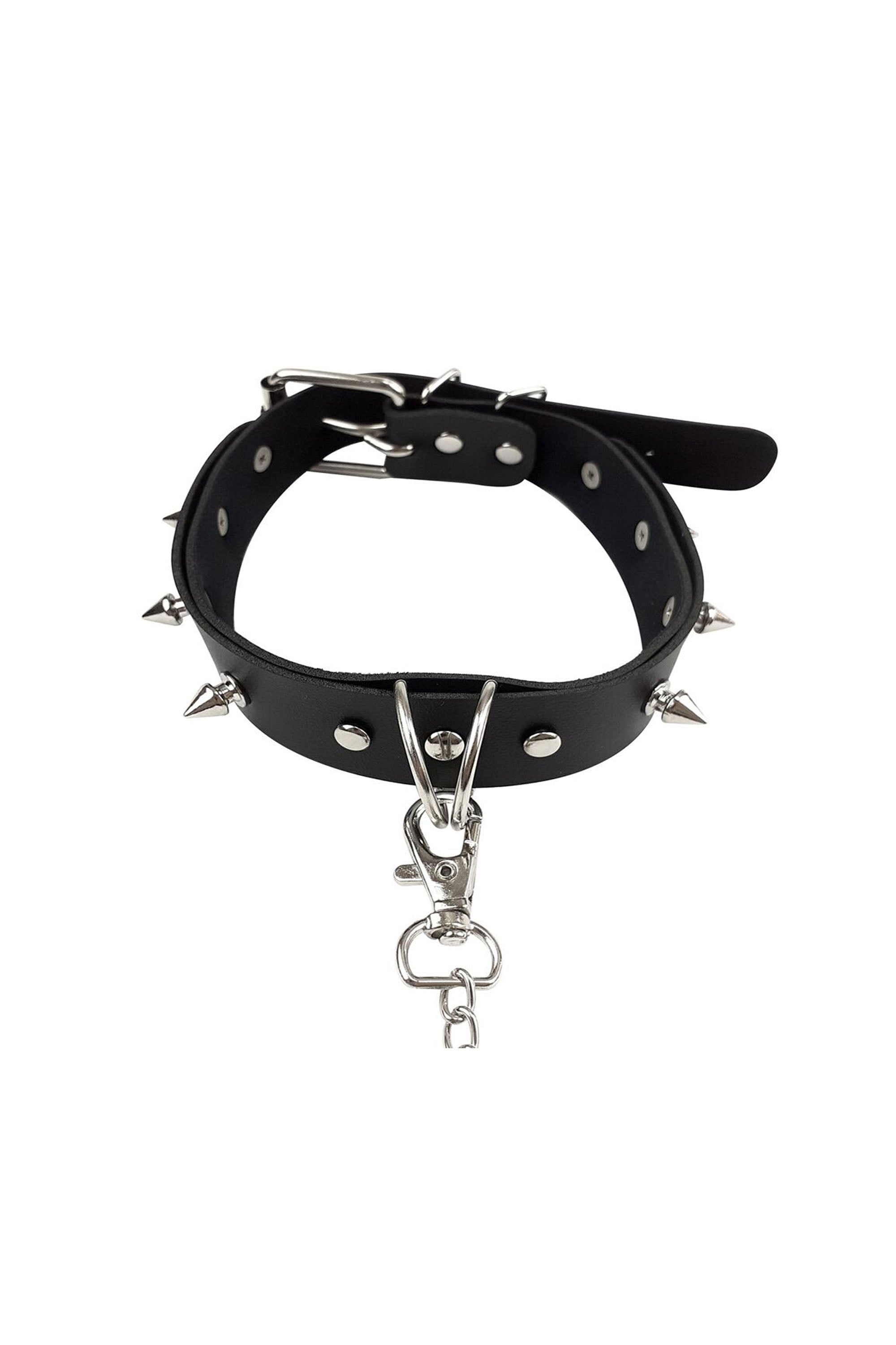 Кожаный ошейник с поводком Collar Spikes and Leash