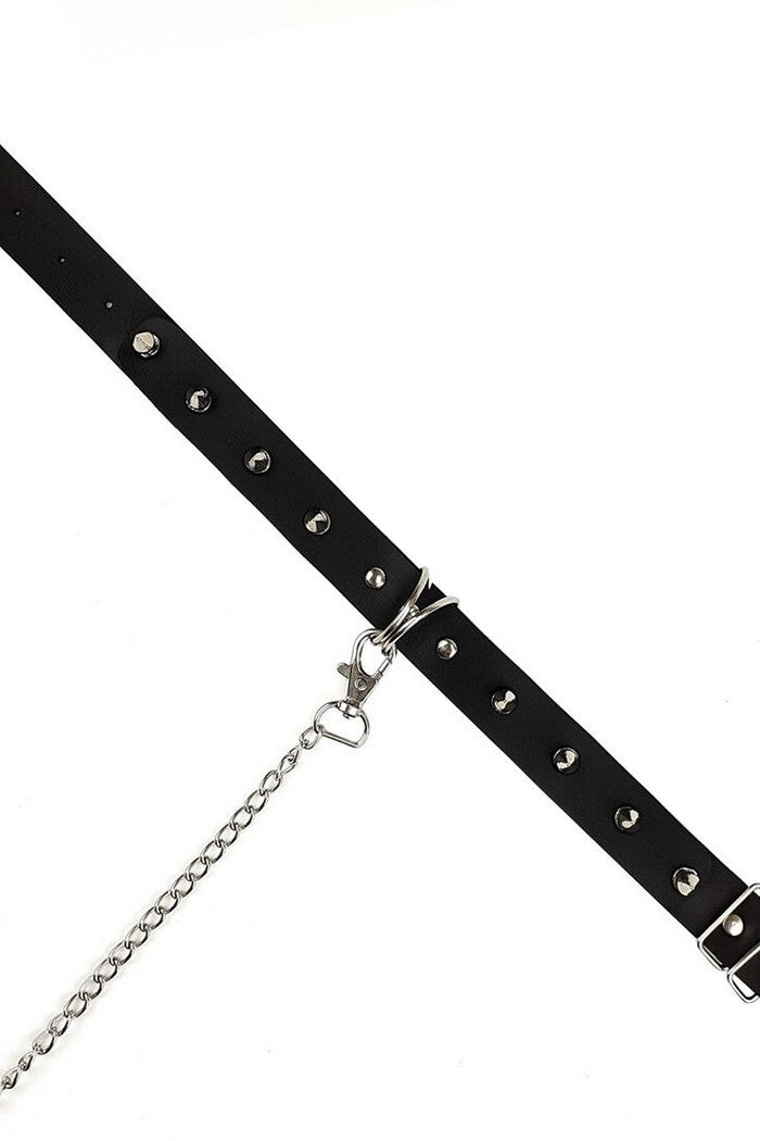 Кожаный ошейник с поводком Collar Spikes and Leash