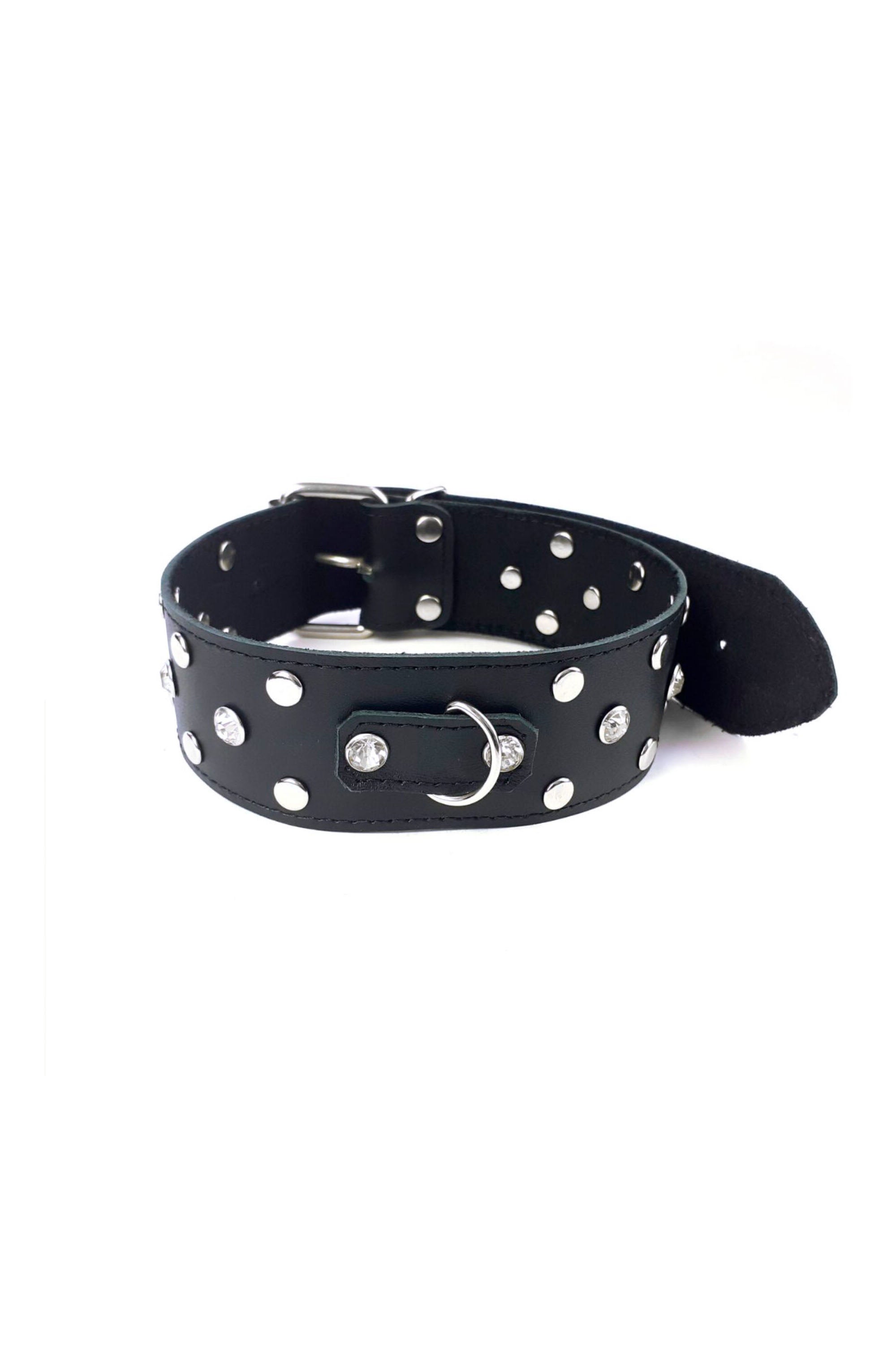 Кожаный ошейник со стразами Jenna Collar black