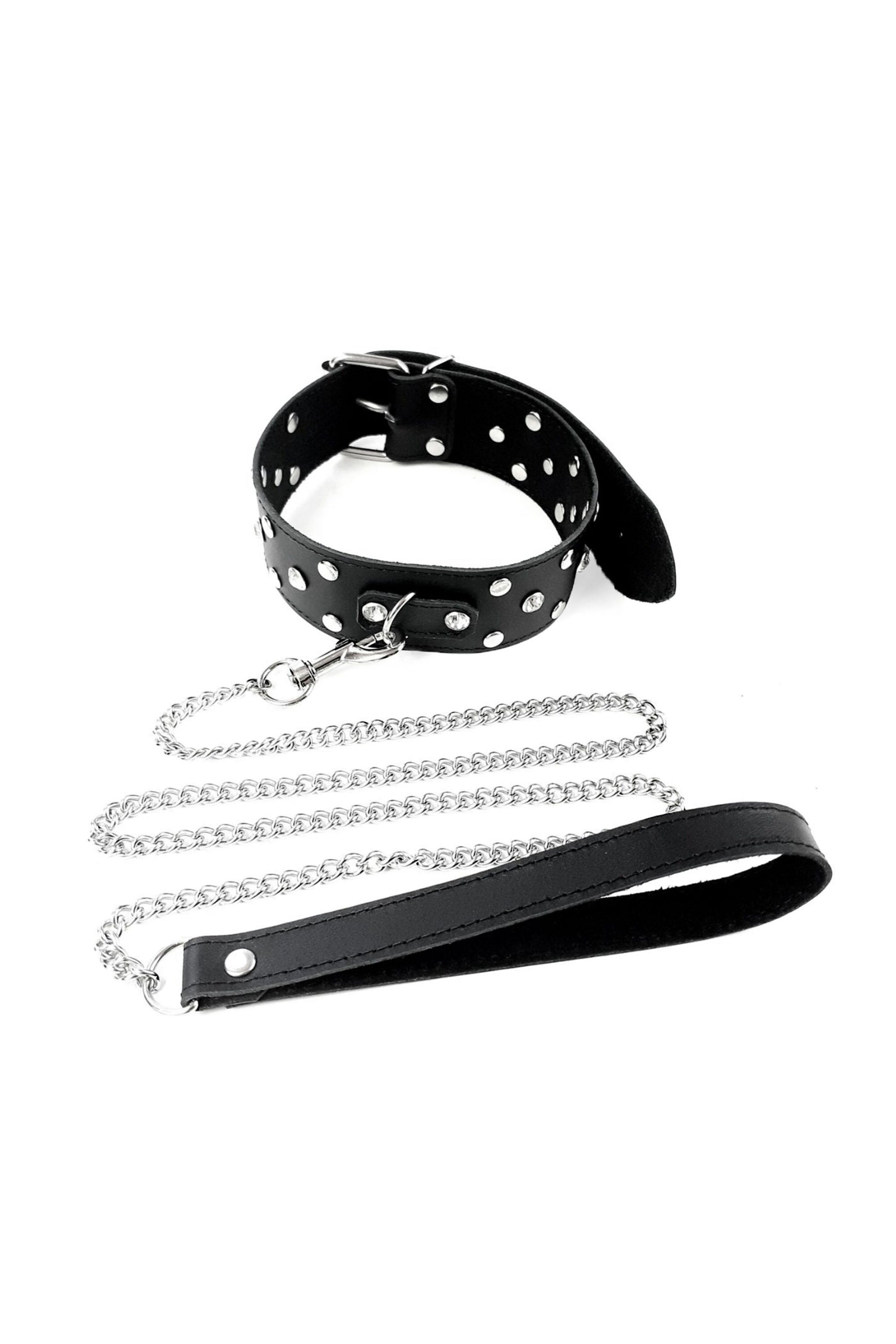 Кожаный ошейник со стразами Jenna Collar with Leash