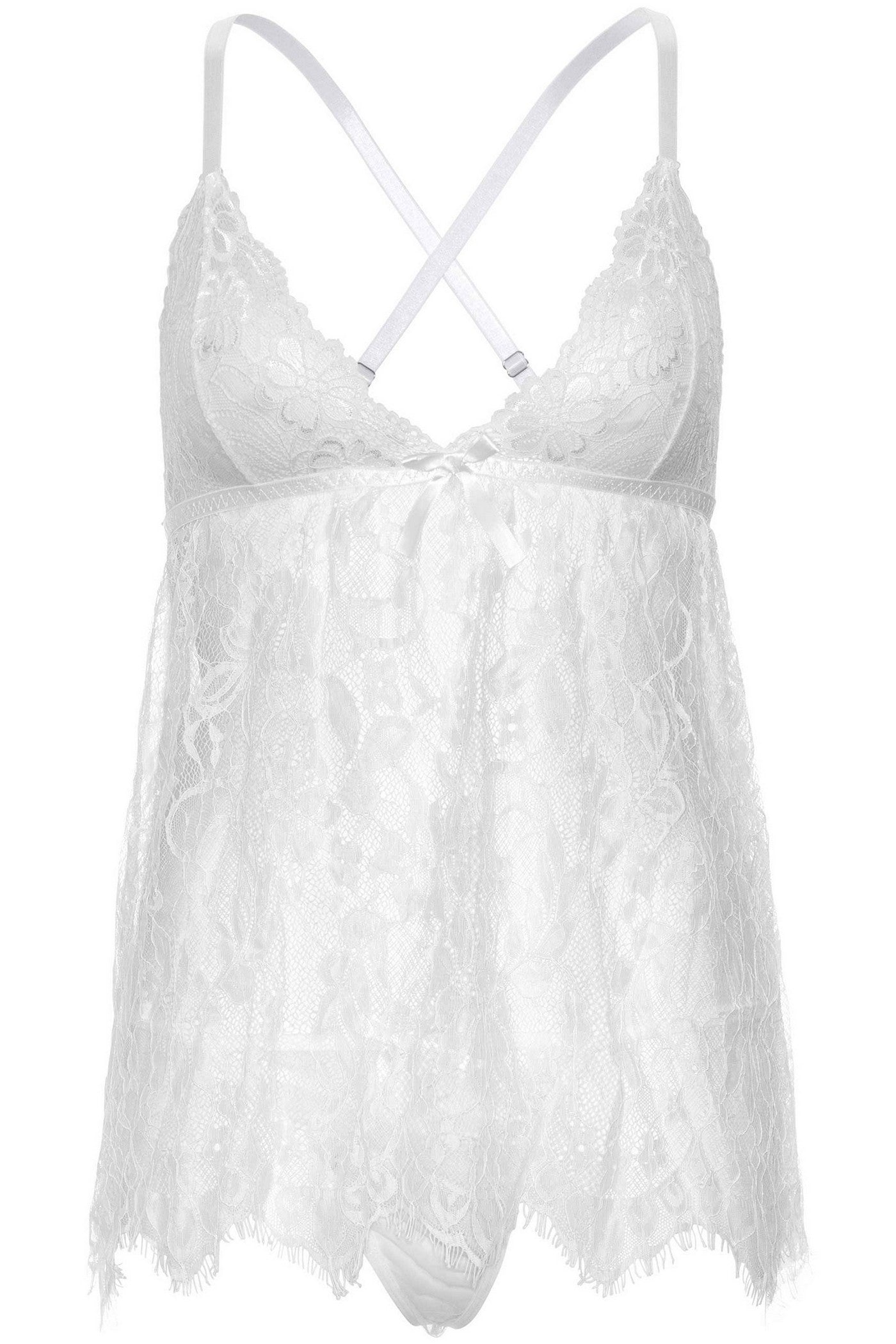 Кружевной бебидолл Floral lace babydoll & string white