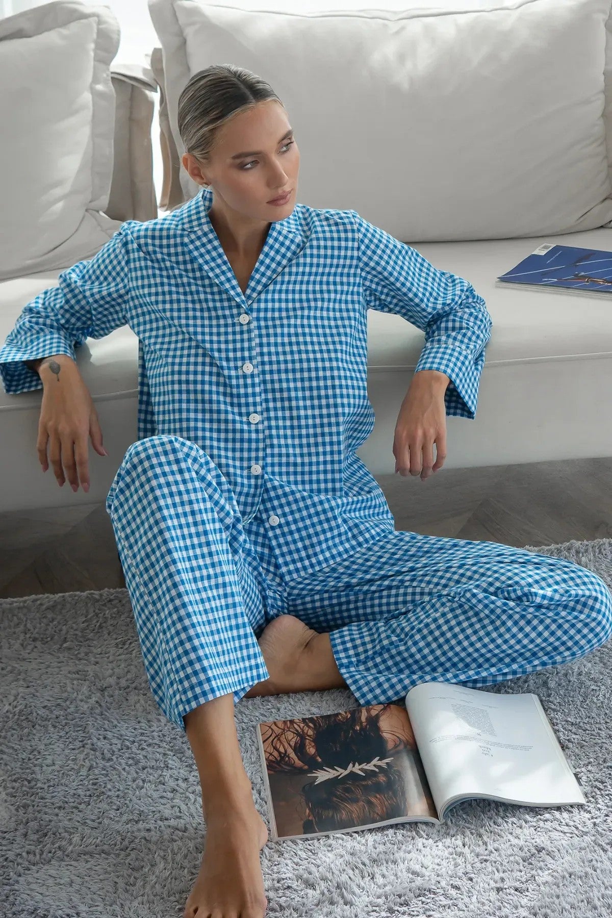 Хлопковая пижама в клетку Navy Plaid HL0073-80-69 blue