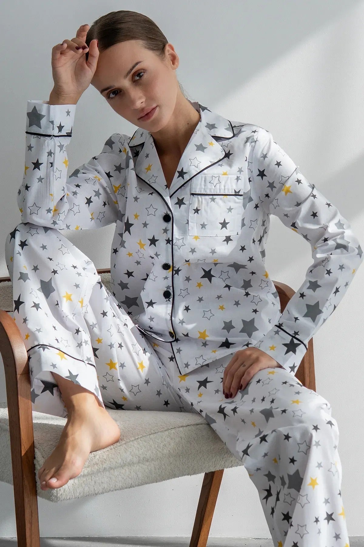 Хлопковая пижама с принтом Yellow Stars HL0010-57-69