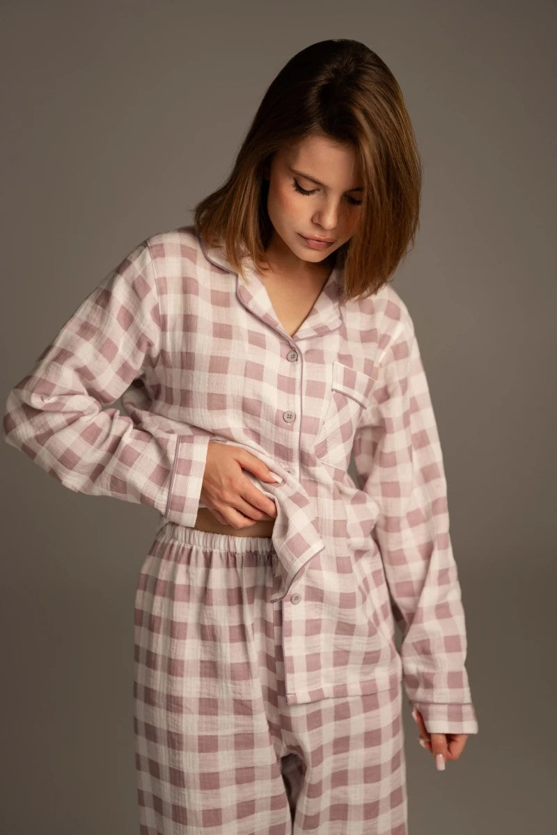 Муслиновая пижама в клетку 25059