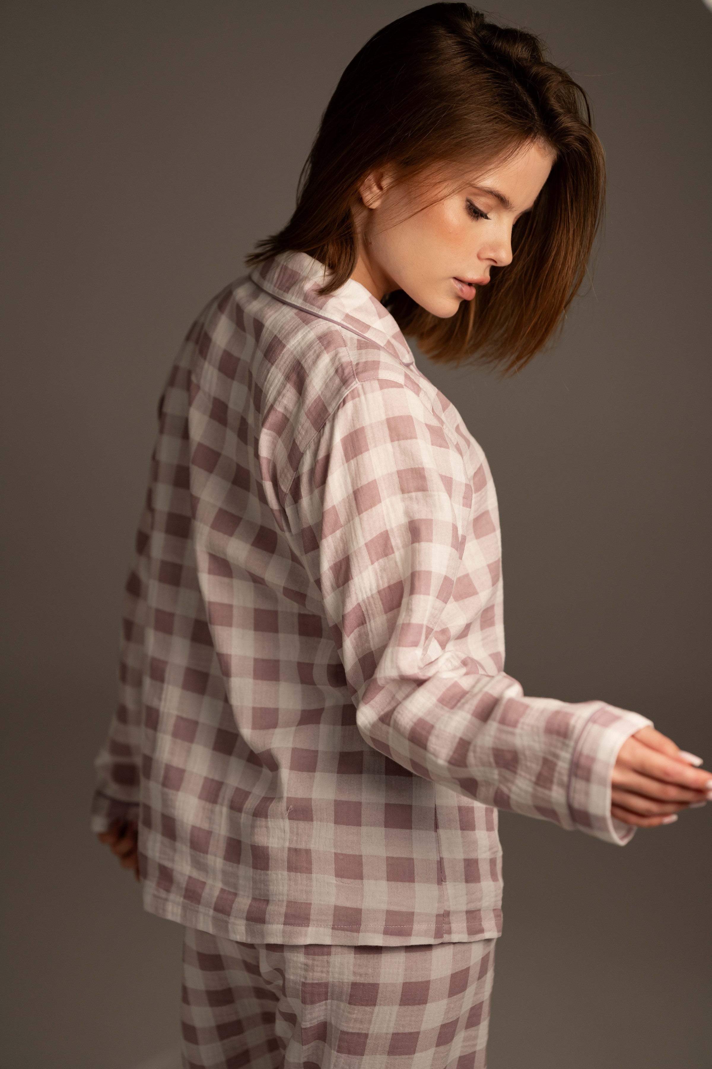 Муслиновая пижама в клетку 25059