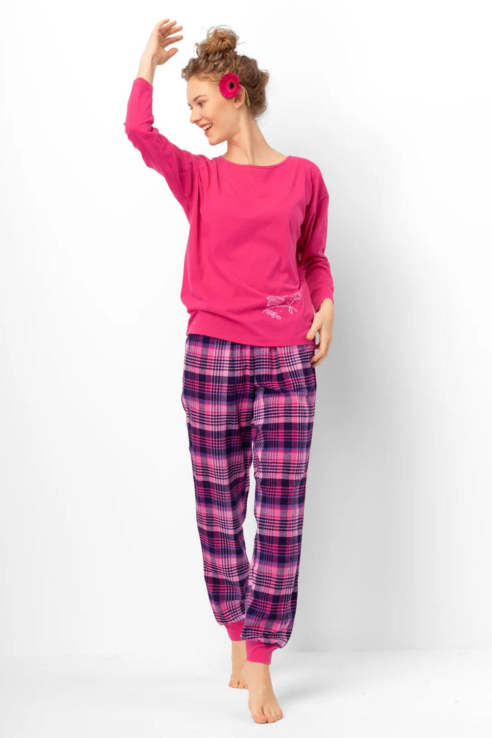 Пижама с фланелевыми брюками LNS 491 pink