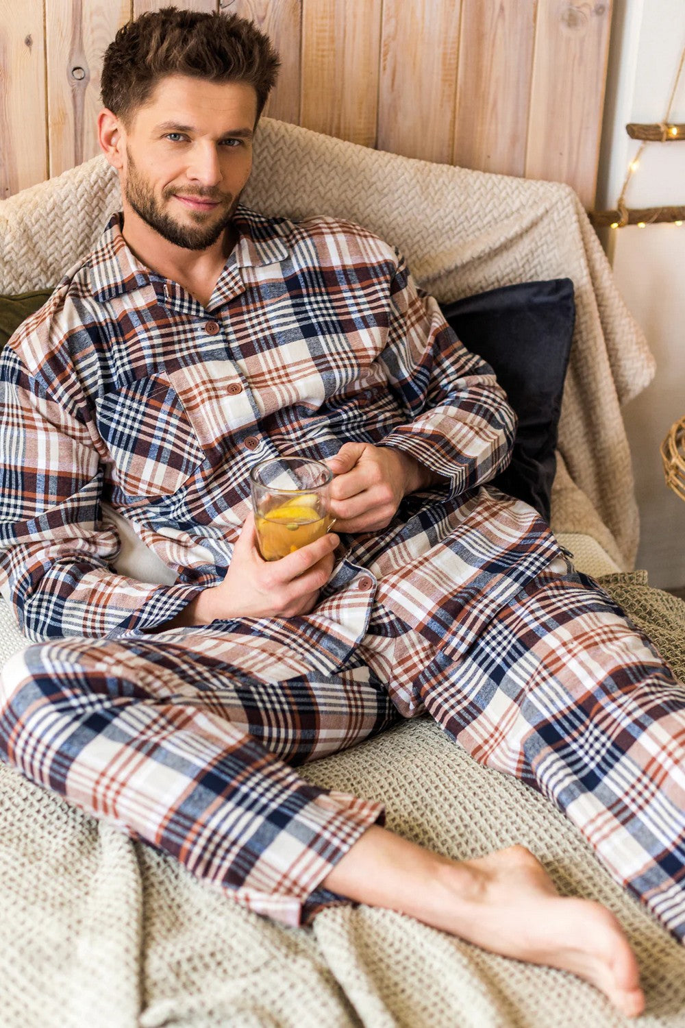 Мужская фланелевая пижама МNS 443 beige