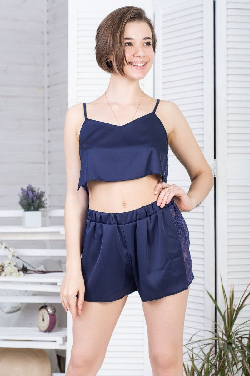 Пижама с кружевом П1014 blue 