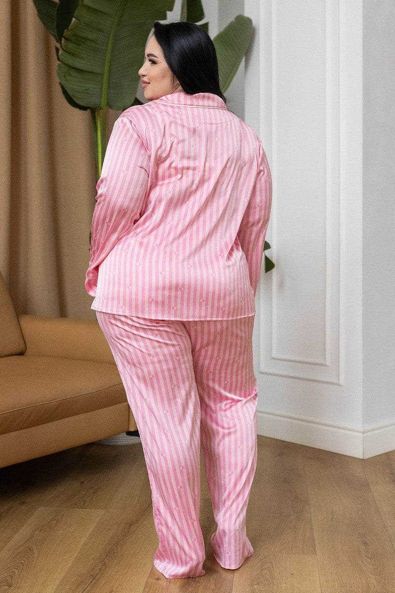 Шелковая пижама П1700 rose stripes/heart
