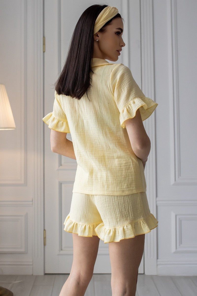 Піжама з мусліну з рюшами Пж1825 yellow MiaNaGreen
