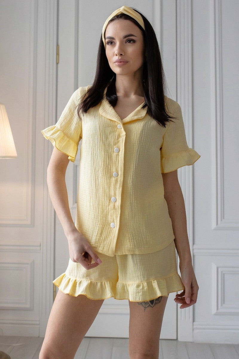 Піжама з мусліну з рюшами Пж1825 yellow MiaNaGreen