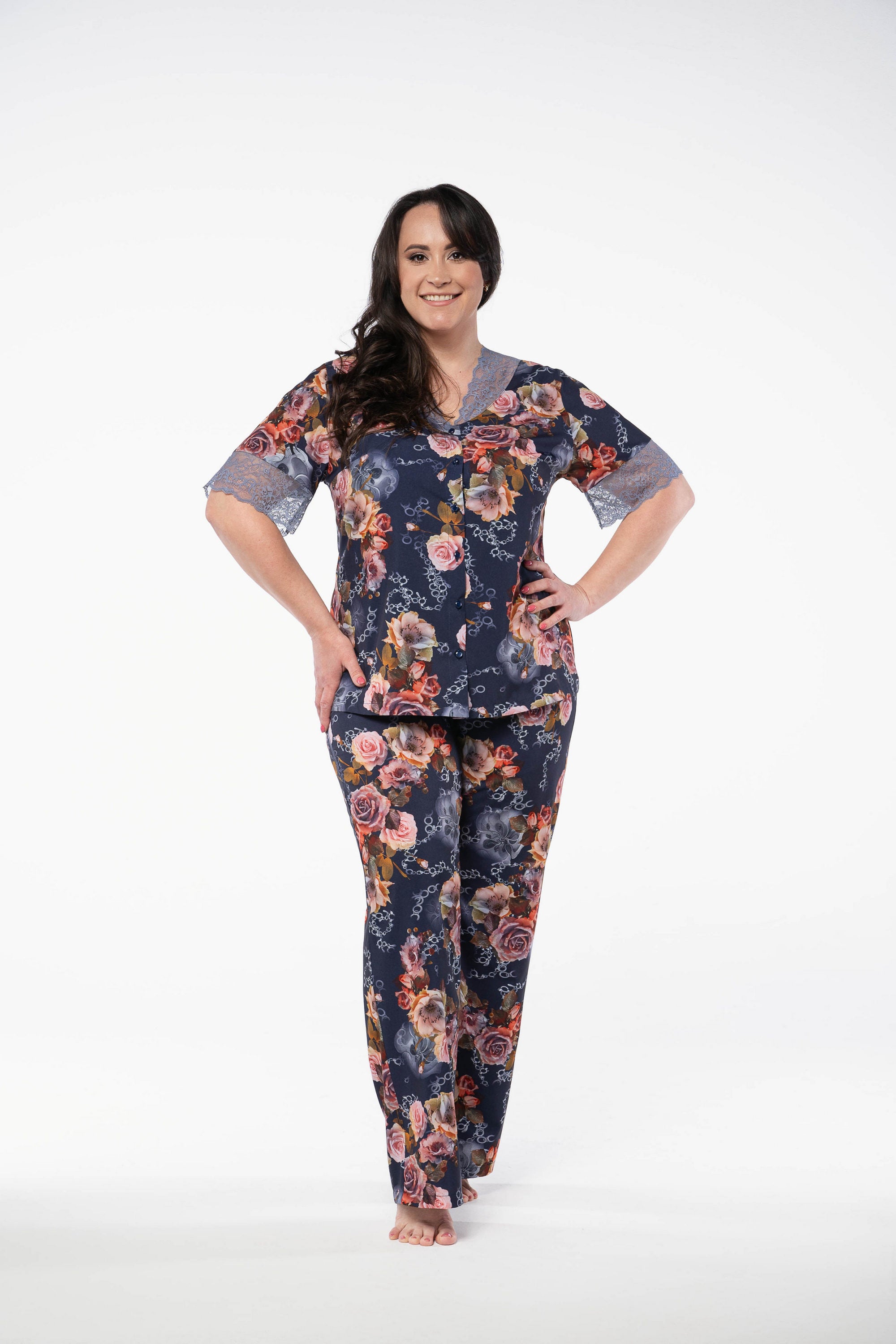 Пижама с цветочным принтом 2228 navy blue
