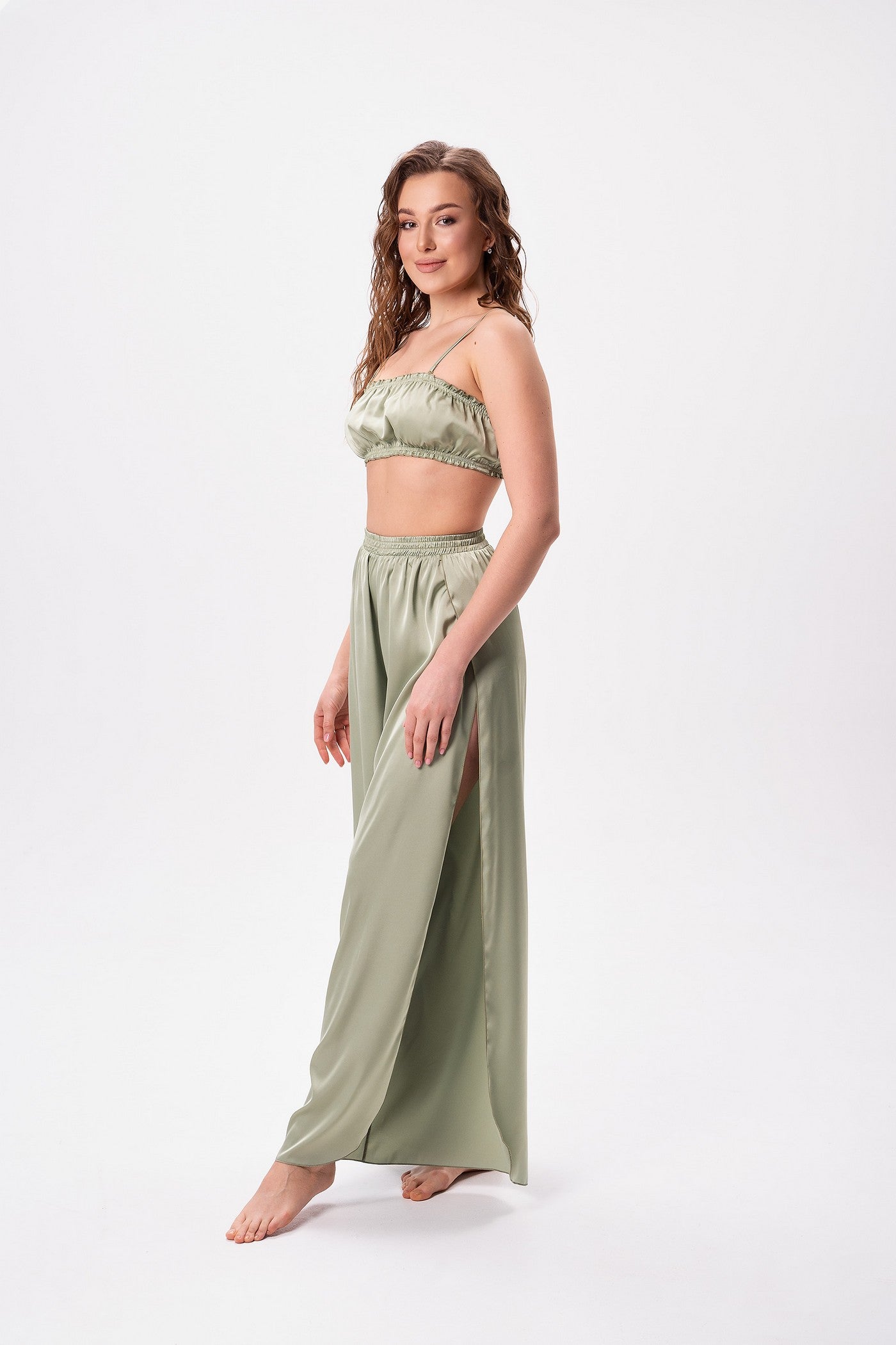 Атласная пижама-тройка 2612 olive