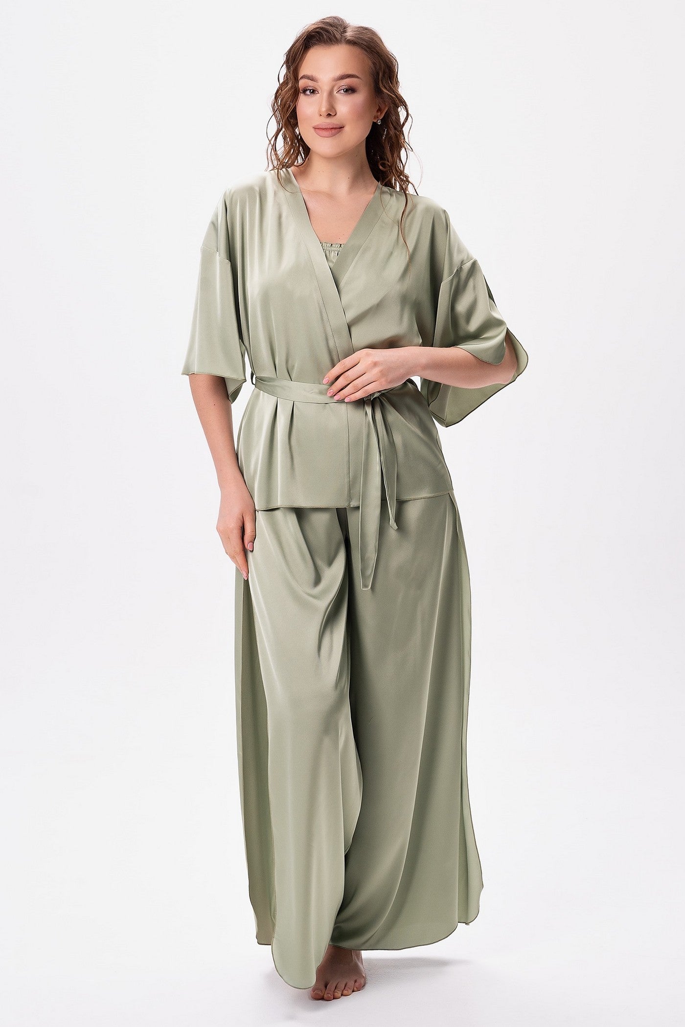 Атласная пижама-тройка 2612 olive
