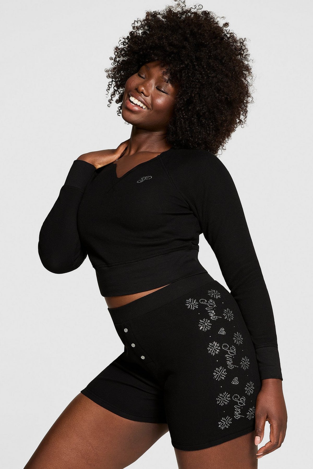 Бавовняна піжама зі стразами 442339022 black Victoria`s Secret