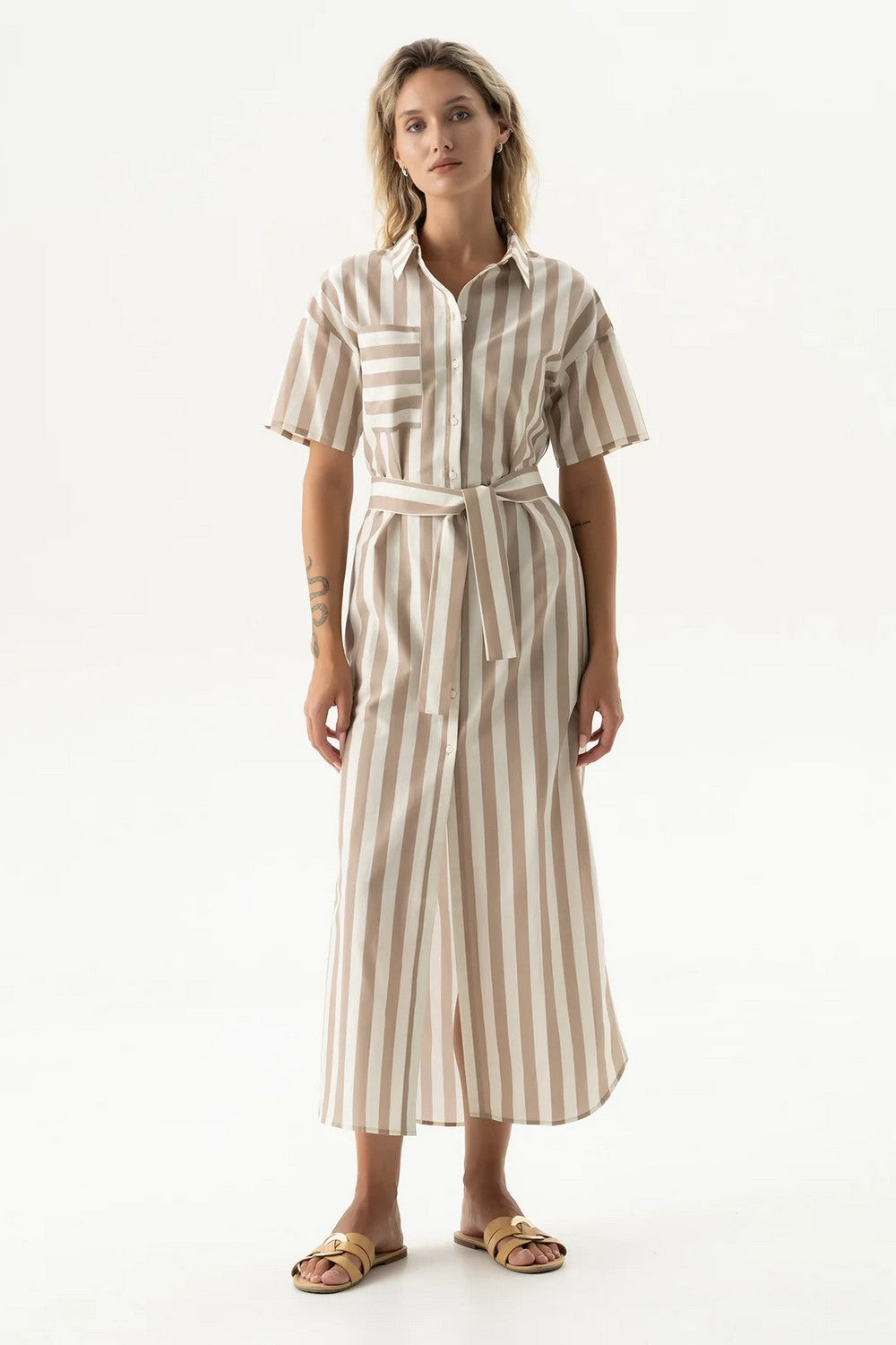 Хлопковое платье-рубашка 251204-15 Strapped Cotton oat milk