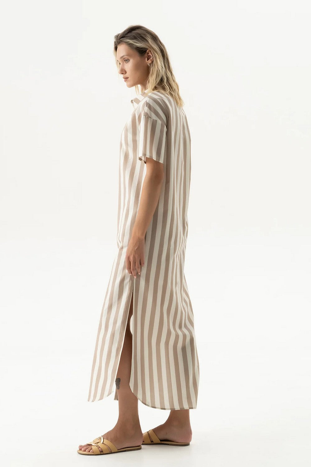 Хлопковое платье-рубашка 251204-15 Strapped Cotton oat milk