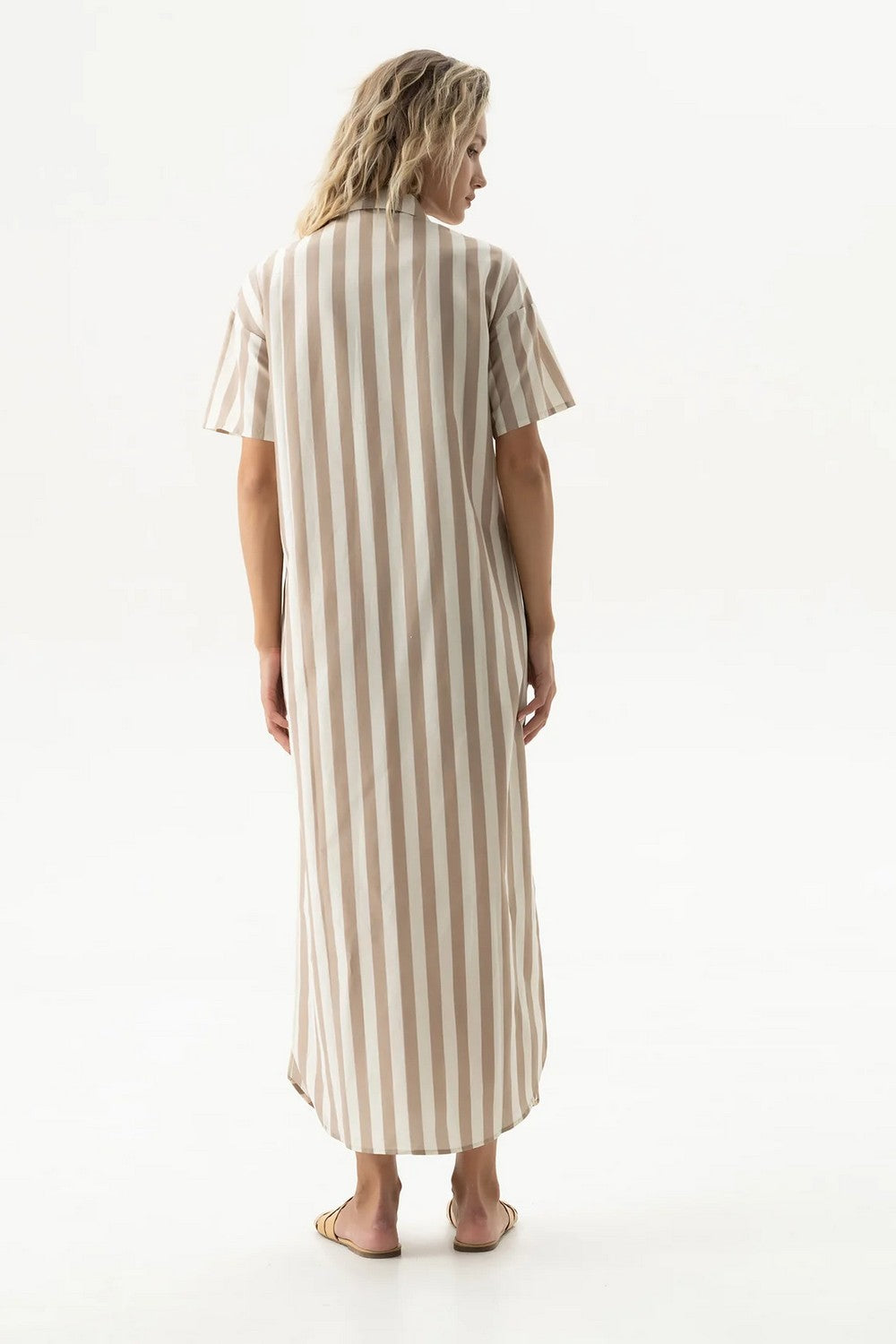 Хлопковое платье-рубашка 251204-15 Strapped Cotton oat milk